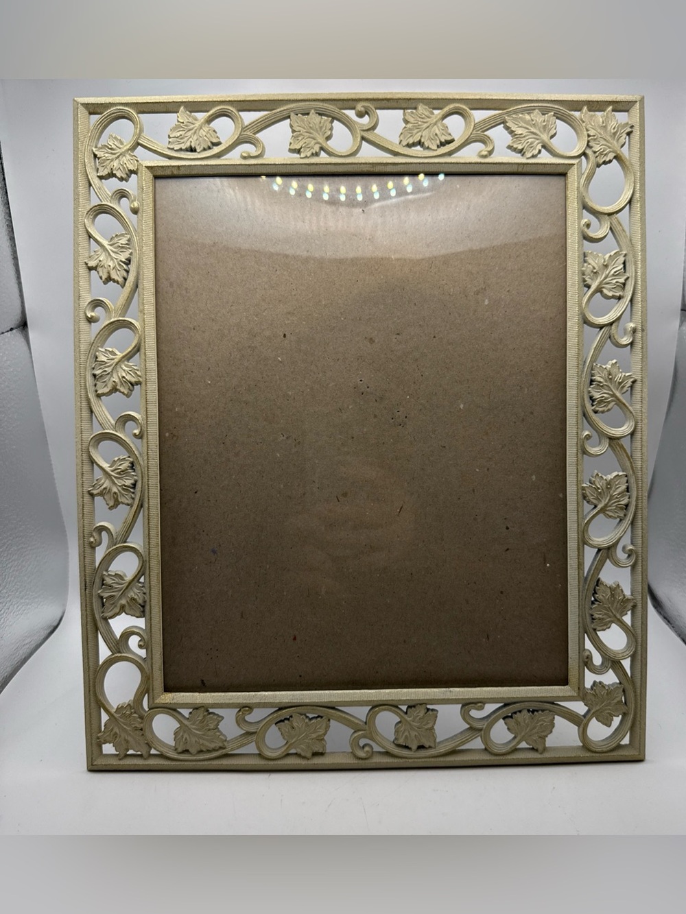 Vintage Filigree Leaf Picture Photo Frame 8x10 Cream Gold Metal Ornate